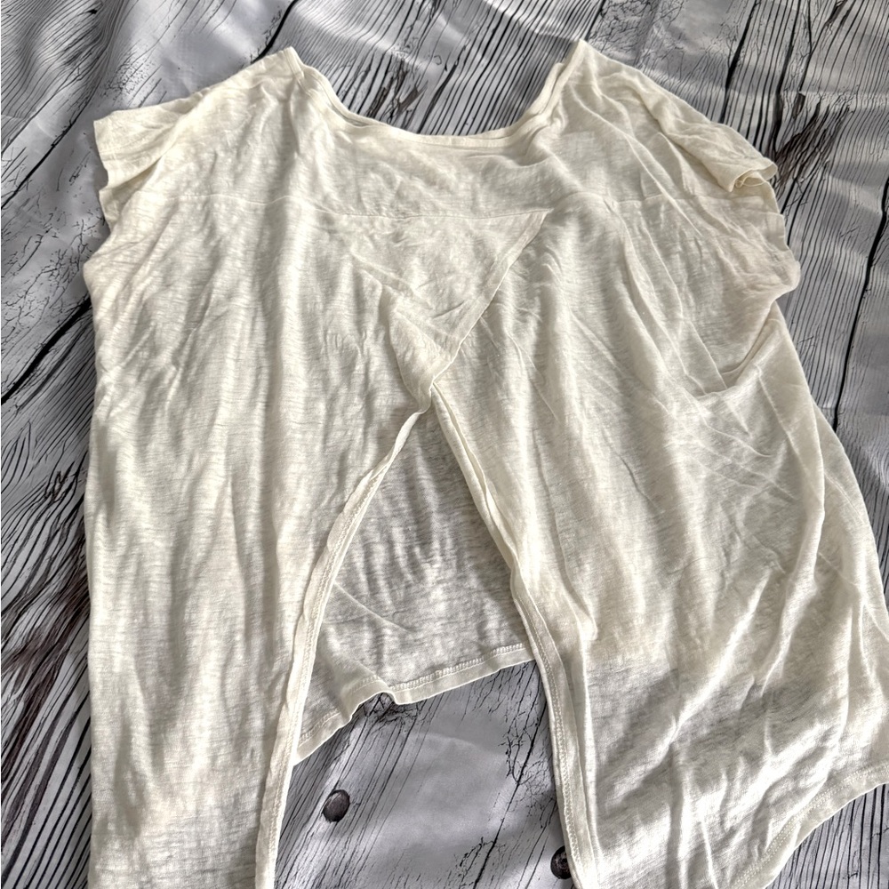 Cream Open-Back Top/ Semi Sheer~ slit in back